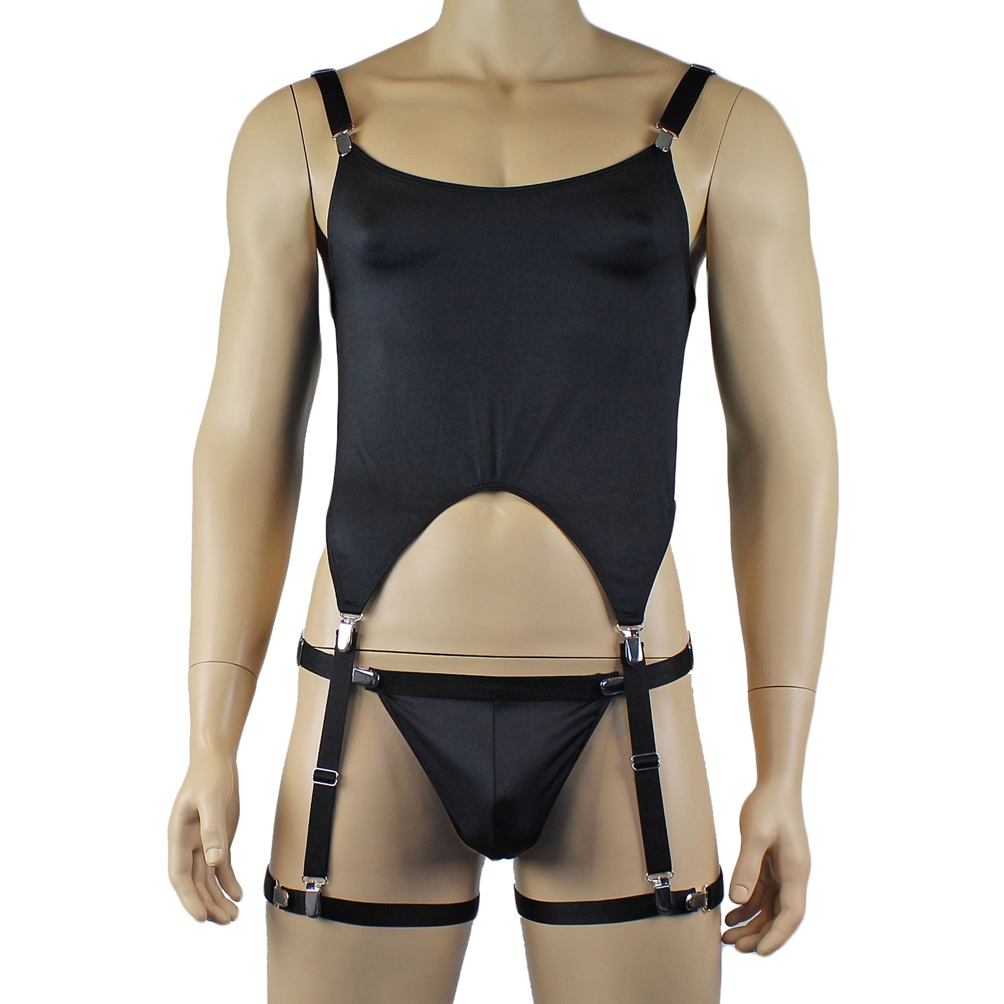 Mens Janice Corset Top, Thong and comes with Detachable Garters & Leg Bands - Sizes up to 3XL