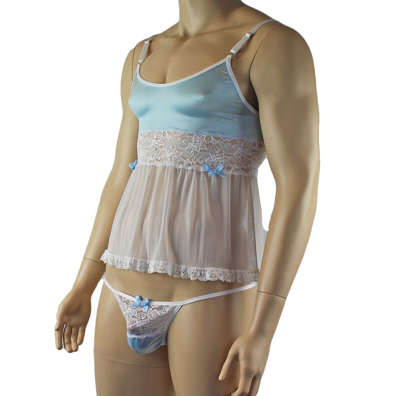 Mens Mini Babydoll Camisole & G string (light blue and white plus other colours)