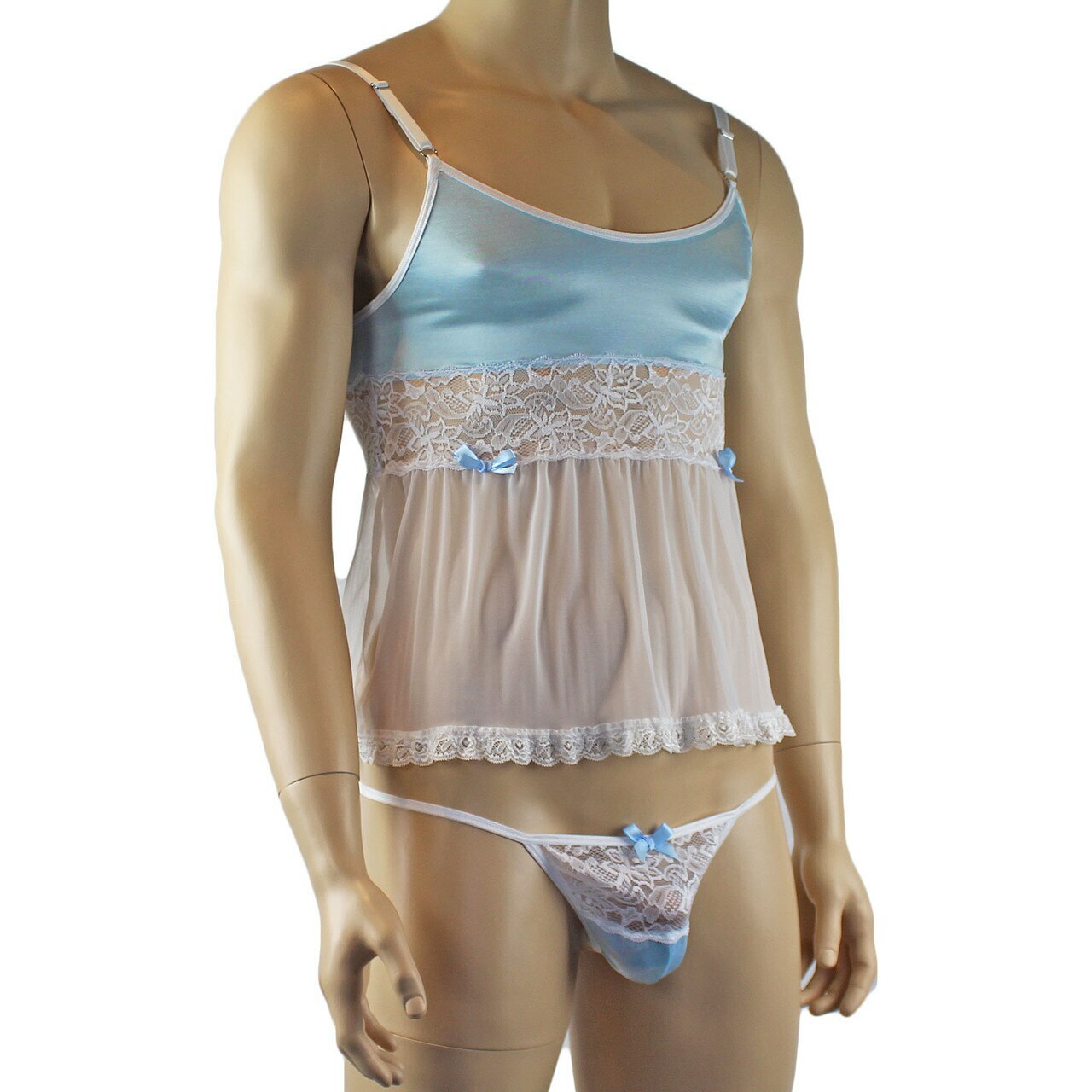 Mens Mini Babydoll Camisole & G string (light blue and white plus other colours)