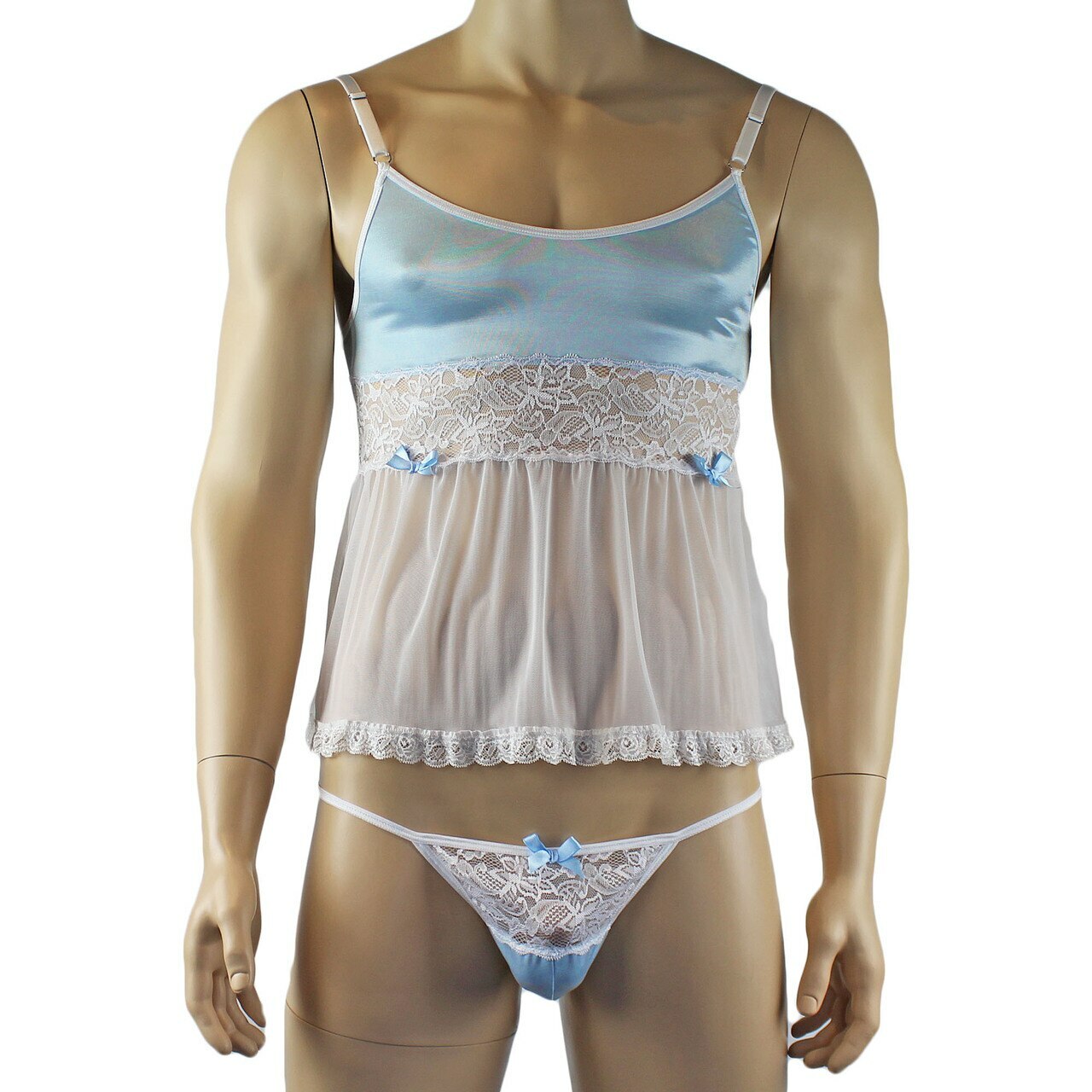 Mens Mini Babydoll Camisole & G string (light blue and white plus other colours)