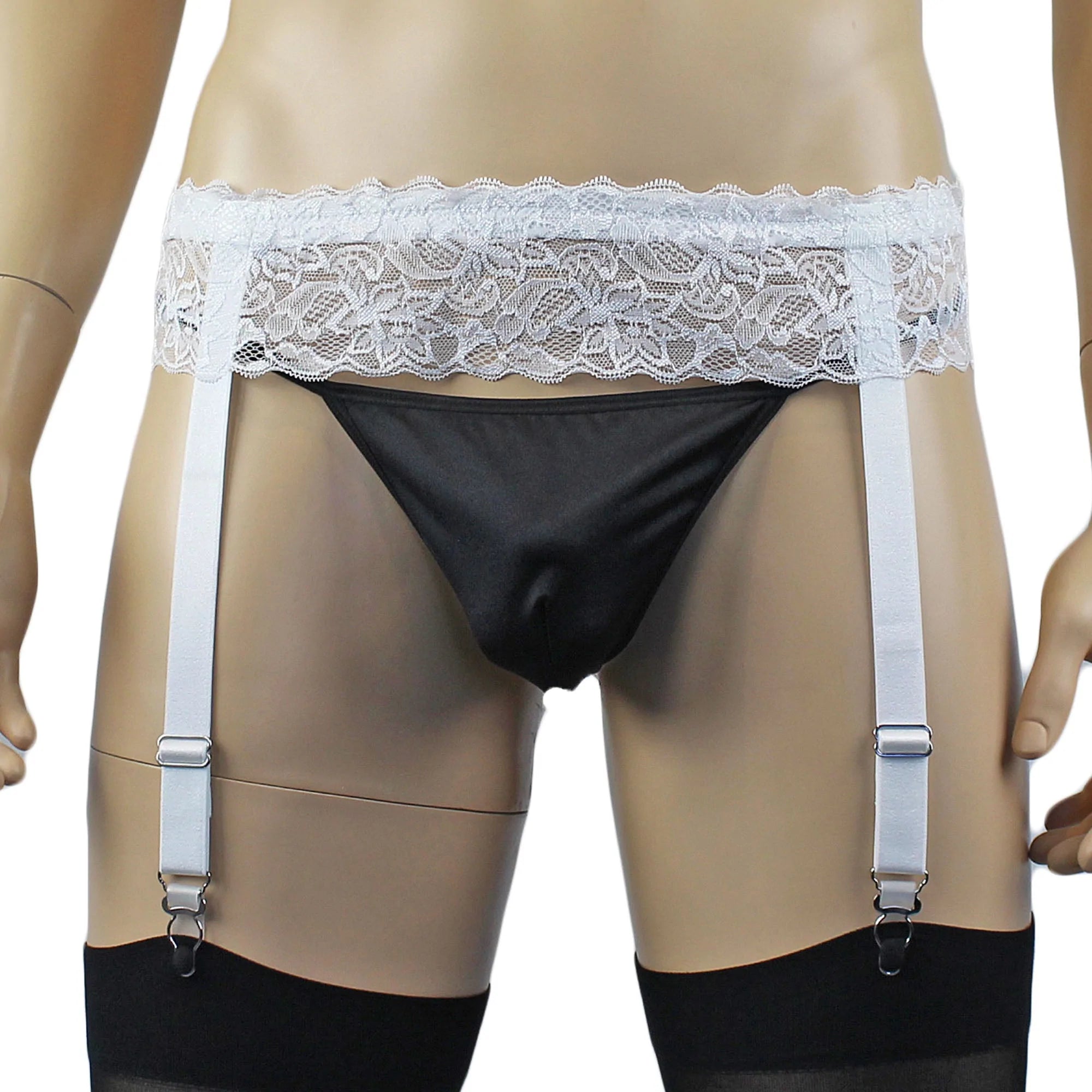 SALE - Mens Joanne Lace Garter Belt Mens Lingerie and Underwear White Lace