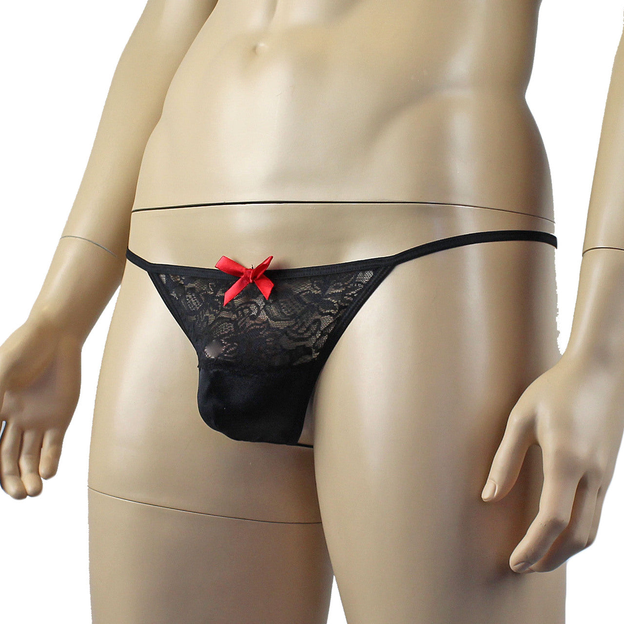 Mens Lacey G string with Bow Black