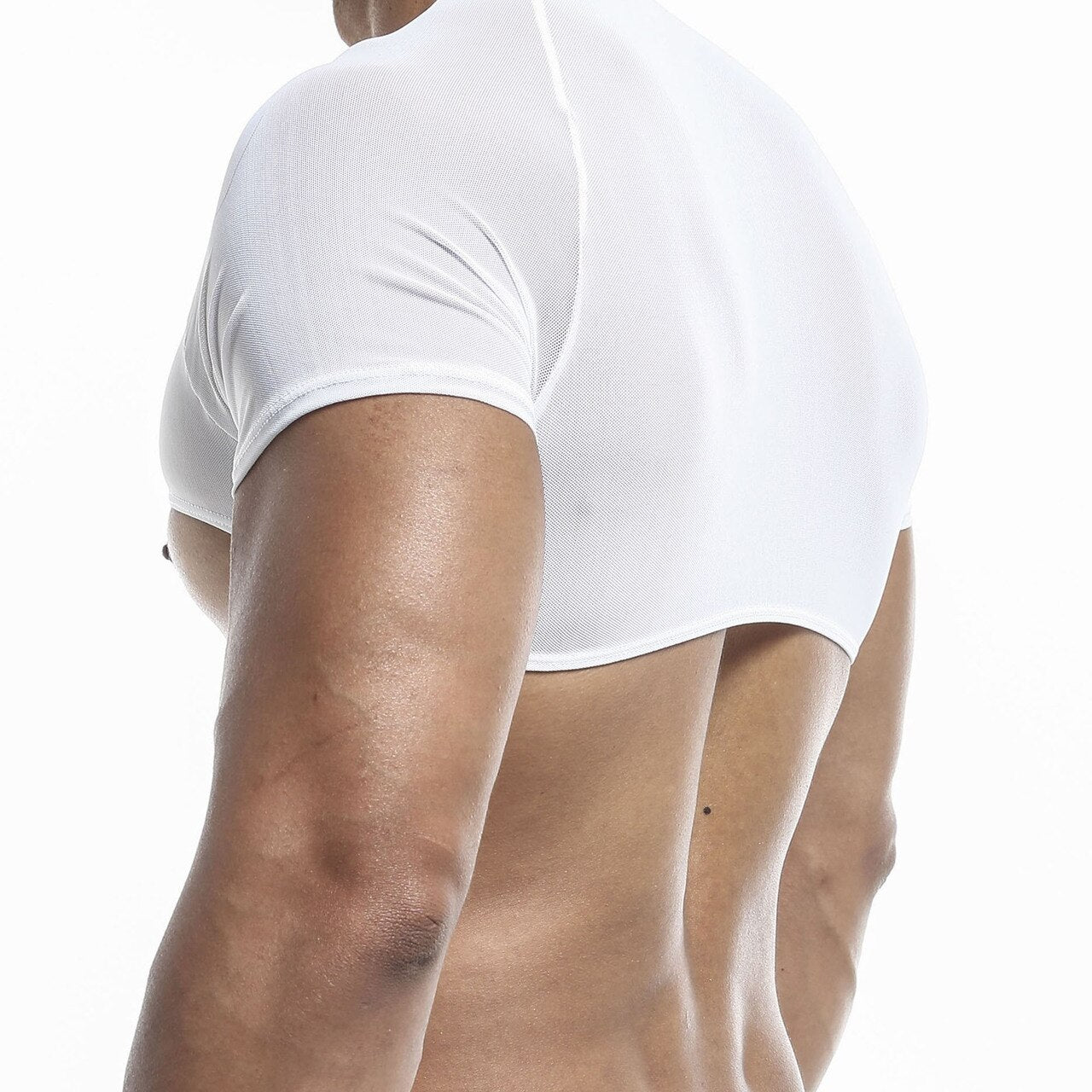SALE - Mens Joe Snyder Stretch Mesh Posing Top with Cap Sleeves White