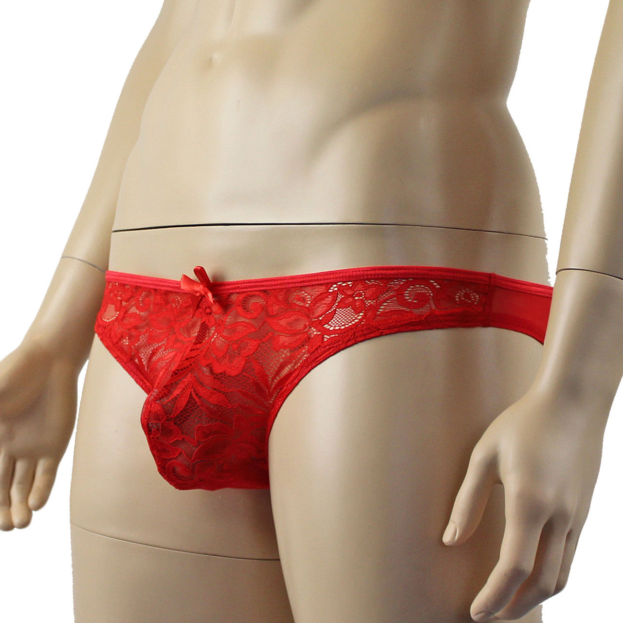 Mens Lace OPEN BACK Capri Brief, Male Panties (red plus other colours)