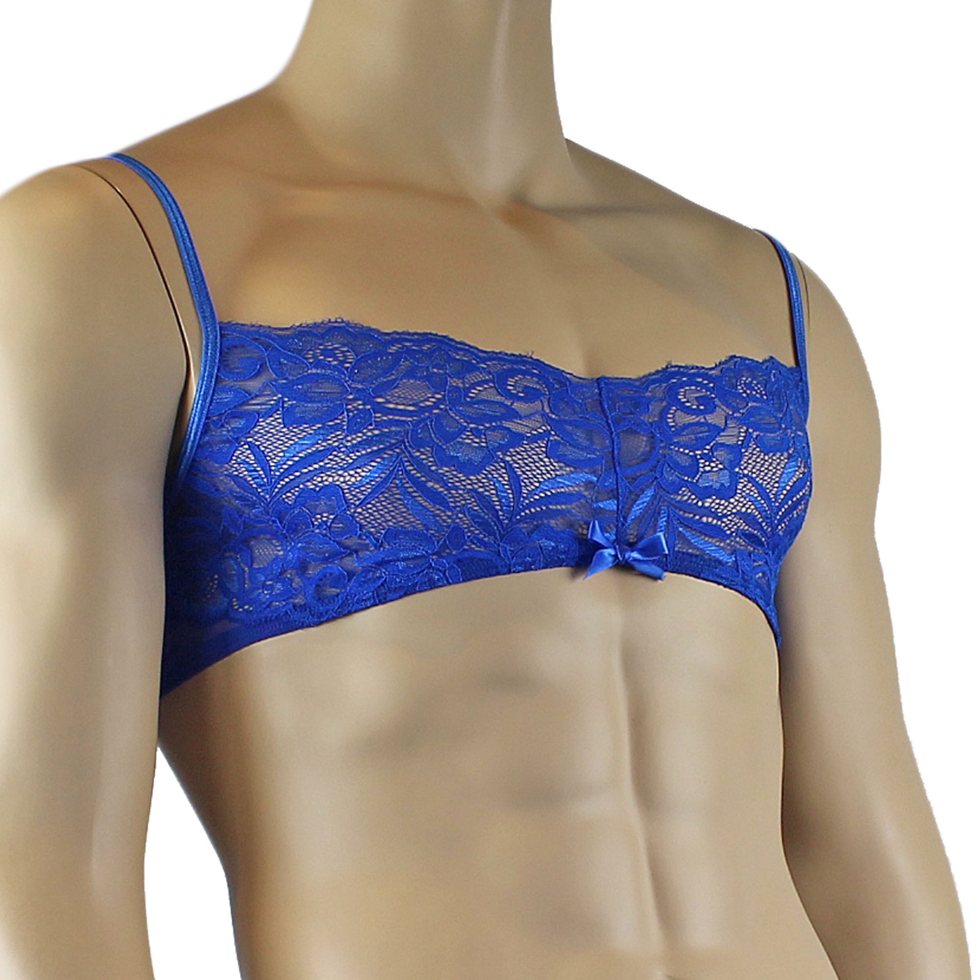Mens Kristy Lace & Mesh Bra Top with thin Straps Blue