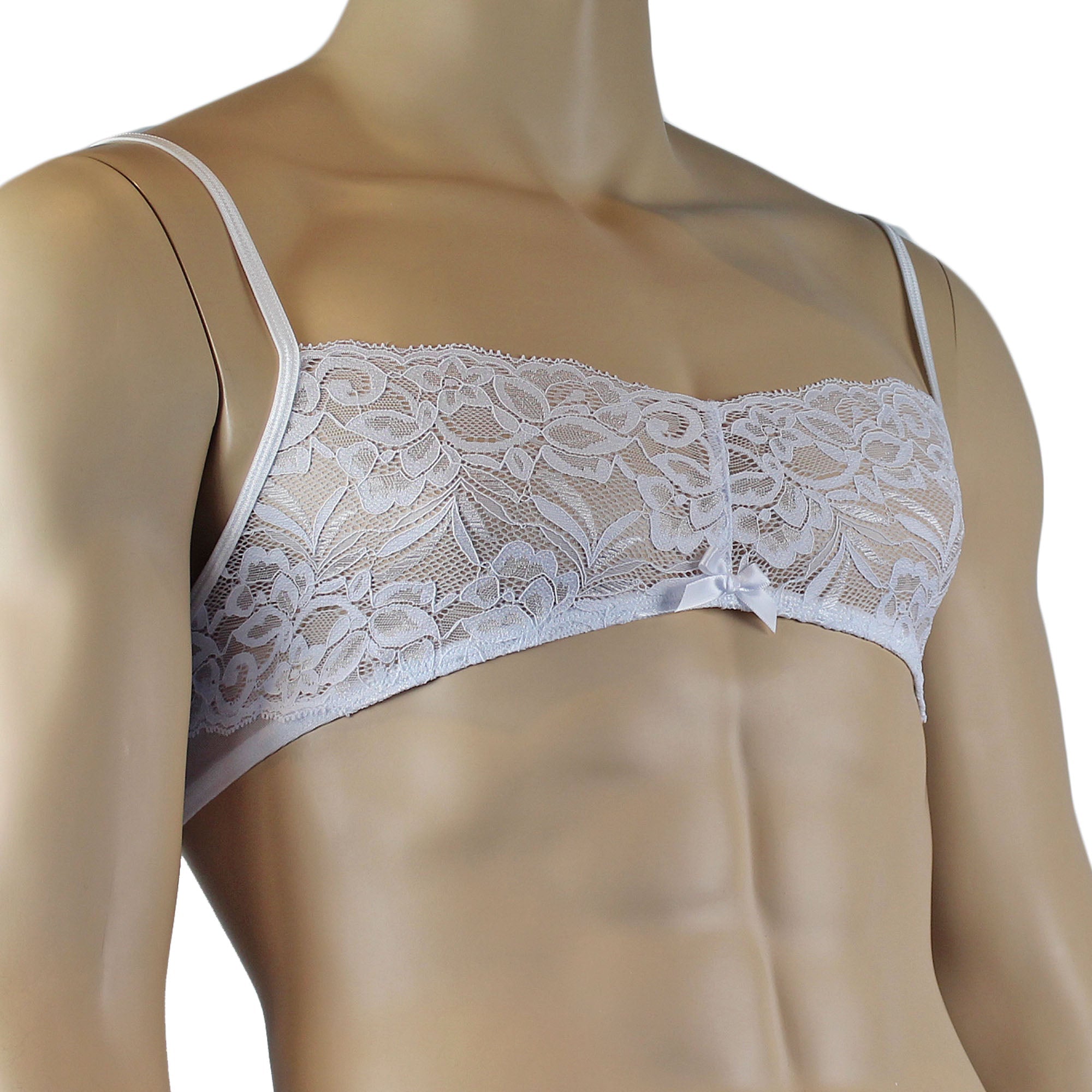 Mens Kristy Lace & Mesh Bra Top with thin Straps White