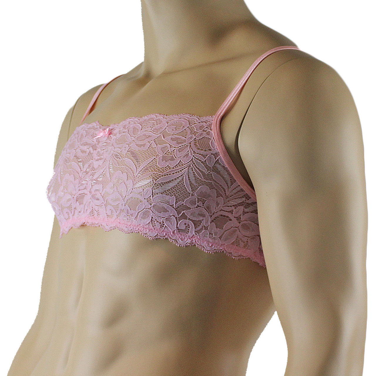 Mens Lingerie Bra Top in Lace with thin Straps (light pink plus other colours)