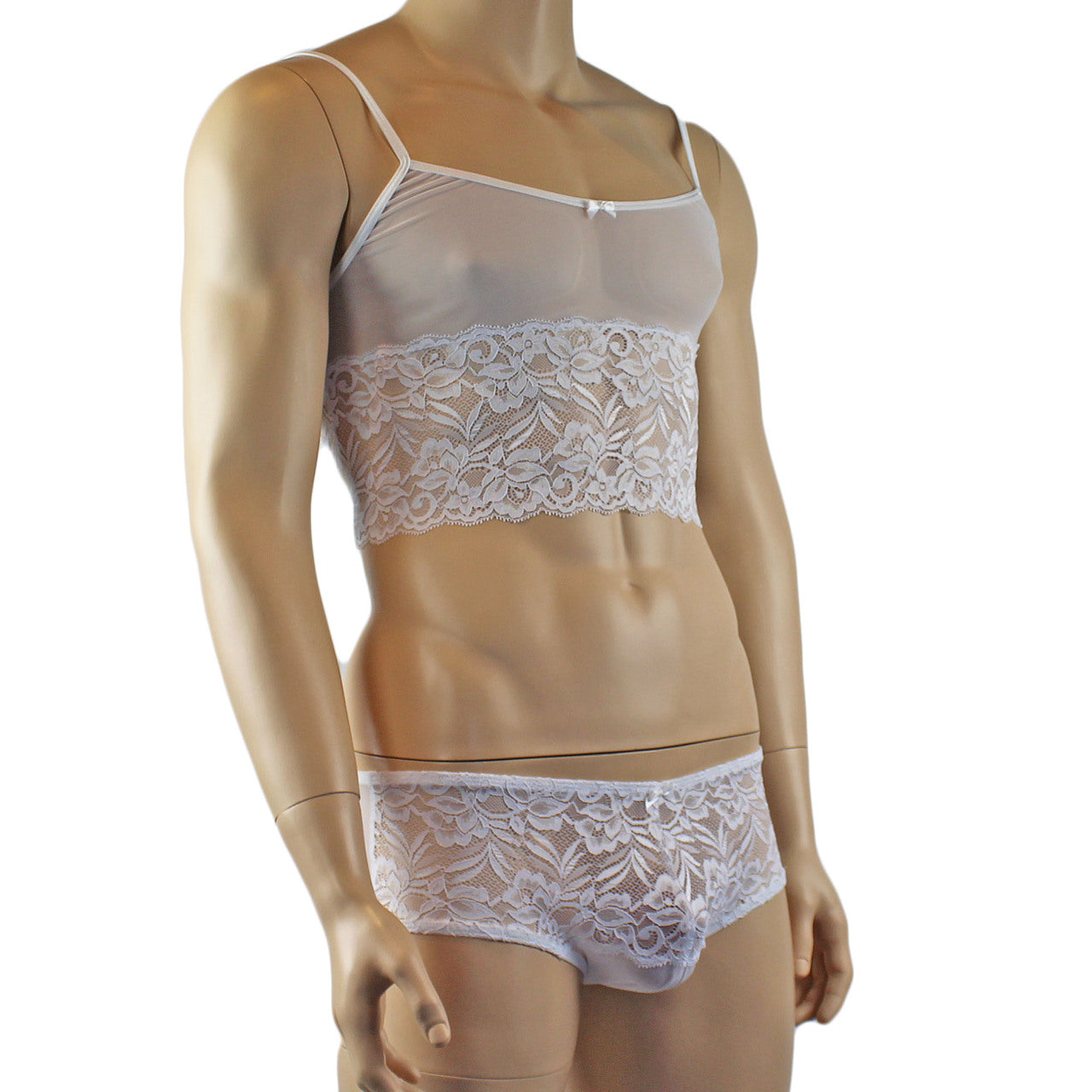Mens Sexy Lace Camisole Top and  Panty Brief (white plus other colours)