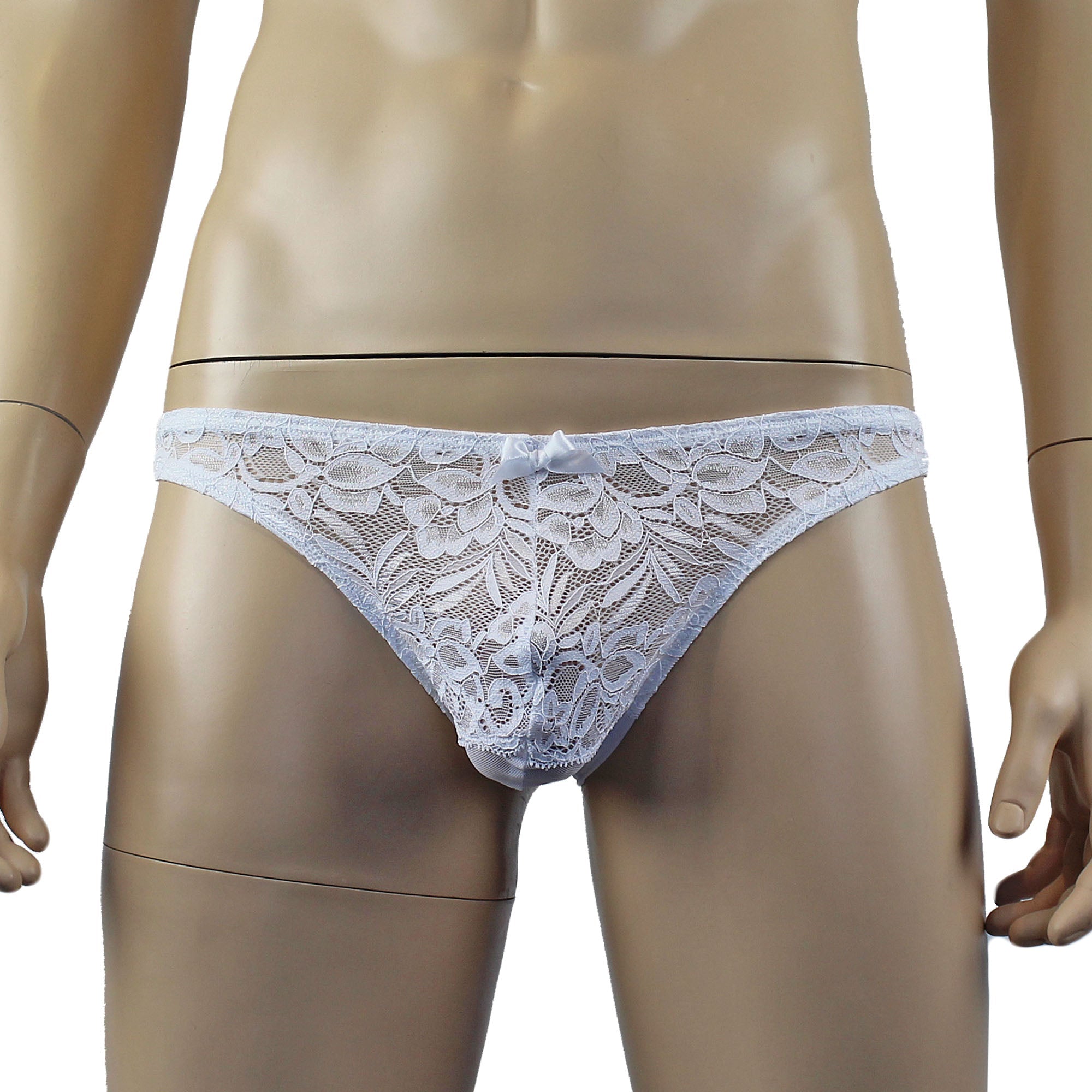 Mens Kristy Lace & Mesh Bra Top and Thong Panty White
