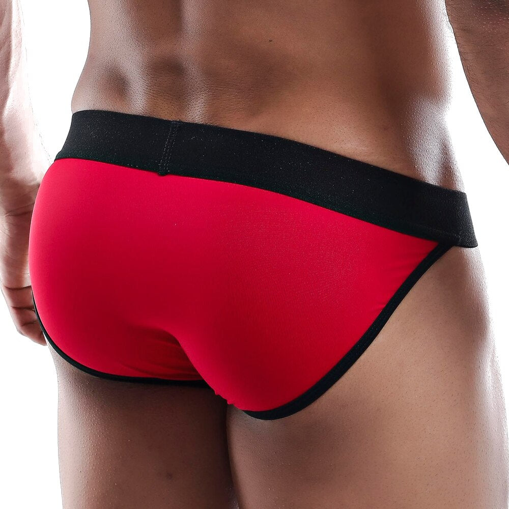 SALE - Kyle Male Pouch Front Bikini Brief with Peep Holes Red