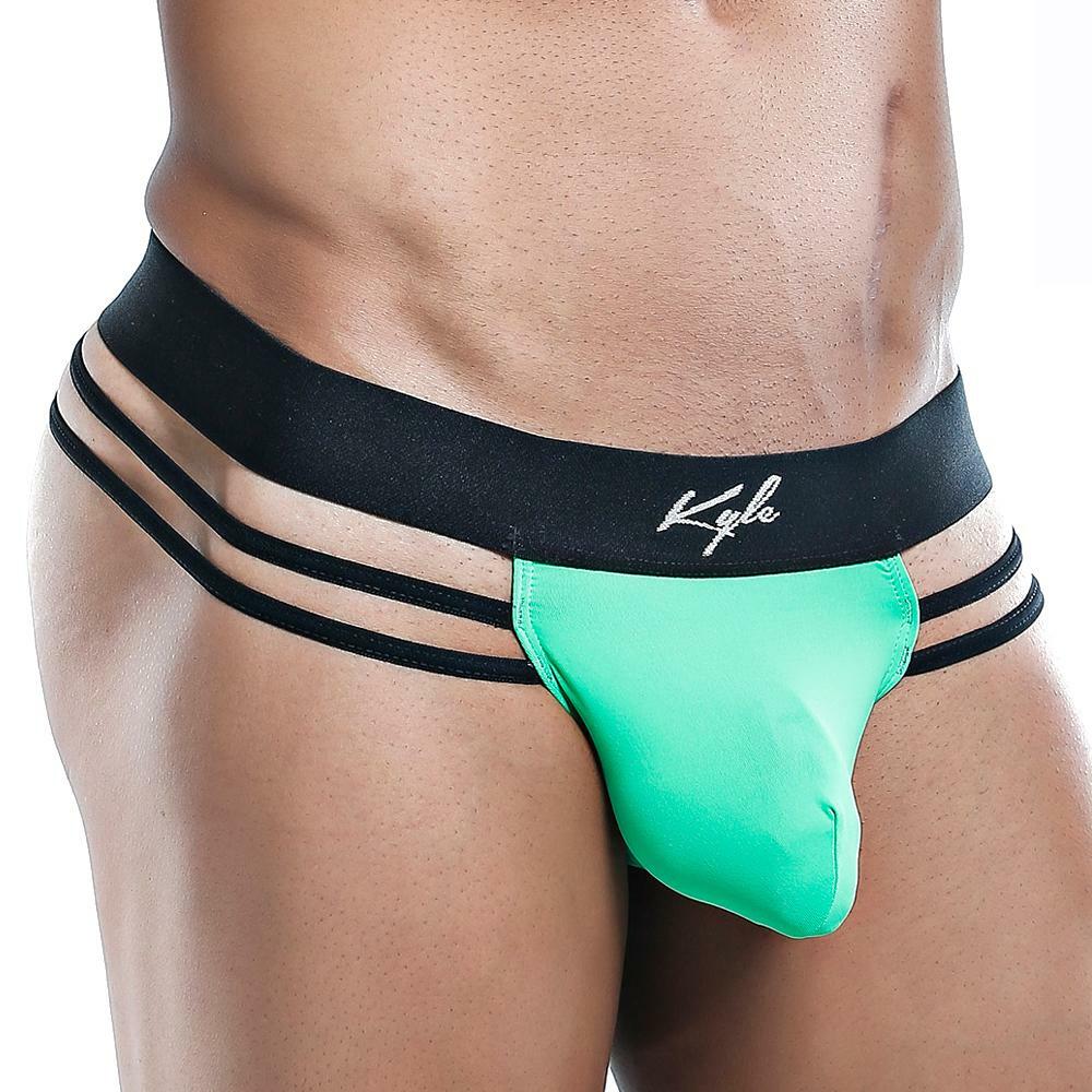 SALE - Mens Kyle Underwear Thong with Triple Straps Green and Black