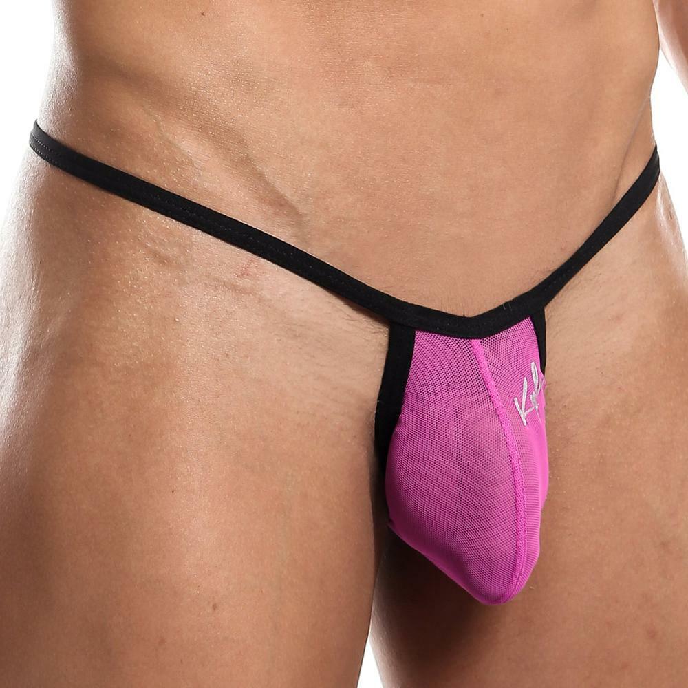 Mens Kyle Underwear Sheer See-through Pouch G string Fuchsia and Black