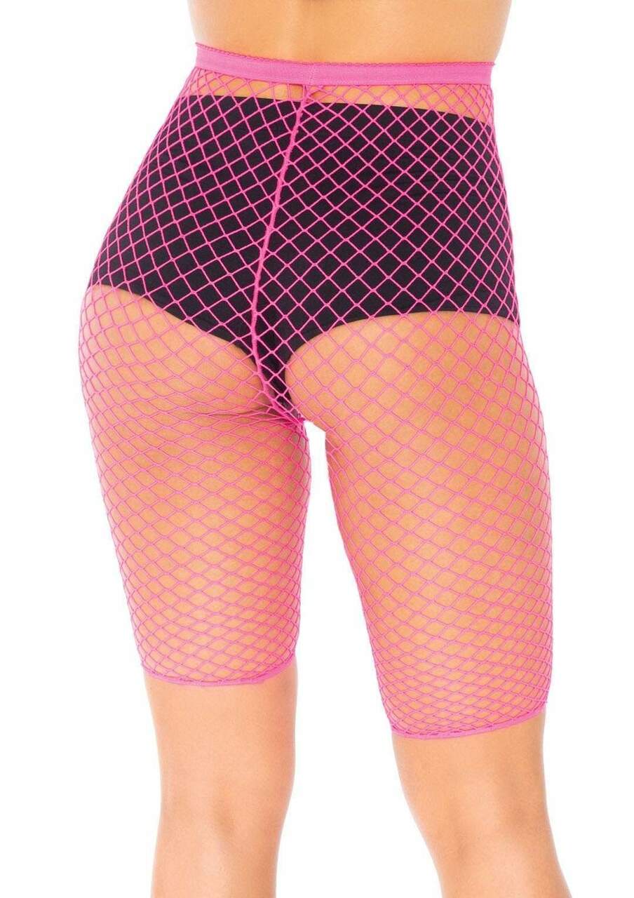 Unisex Large Fishnet Biker Shorts Neon Pink