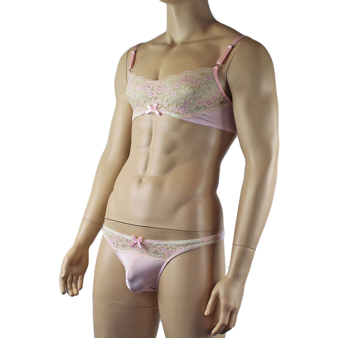 Mens Luxury Camisole and Bikini Brief with Garters & Stockings (pink plus other colours)