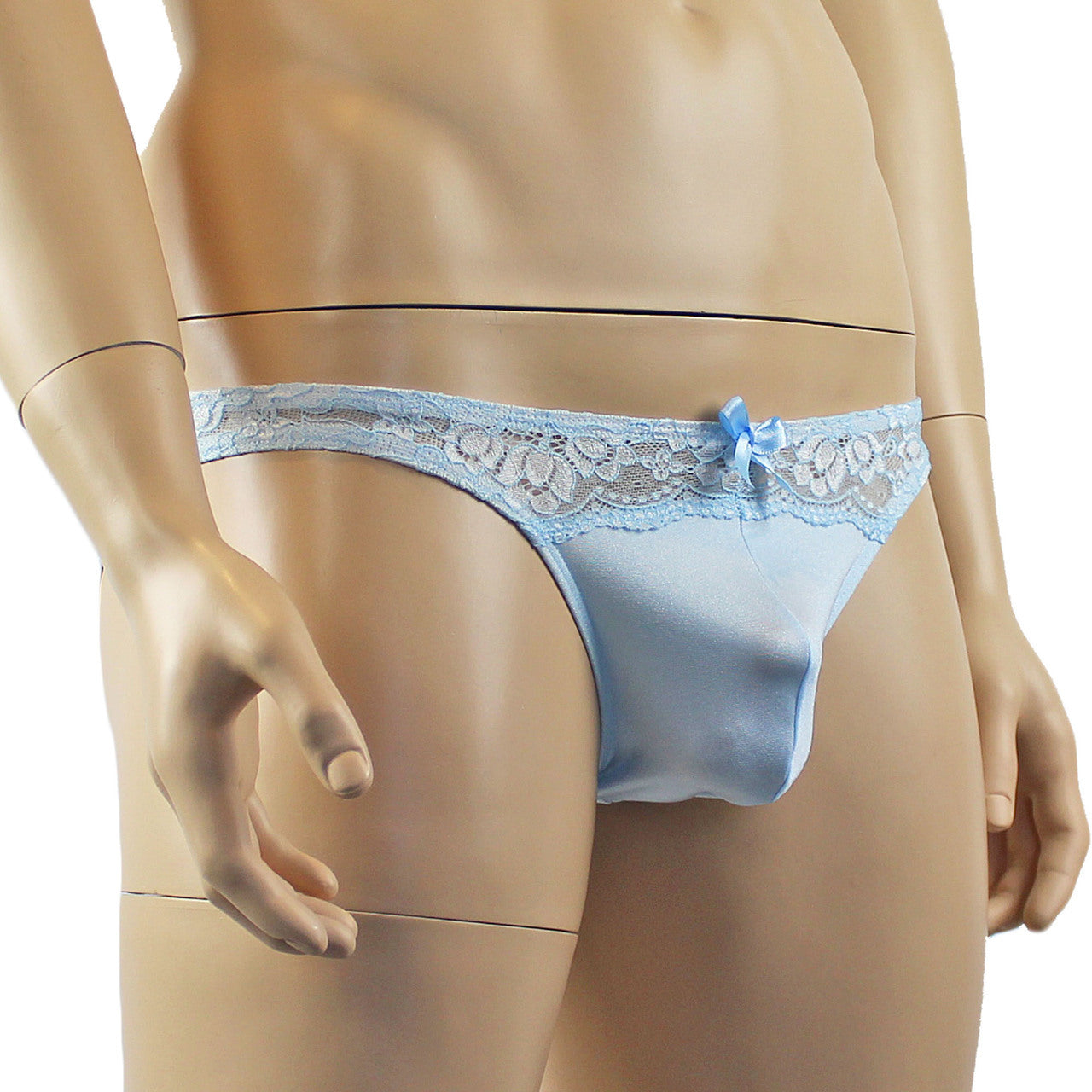 Mens Luxury Stretch Bikini Brief with Beautiful Lace Front (light blue plus other colours)