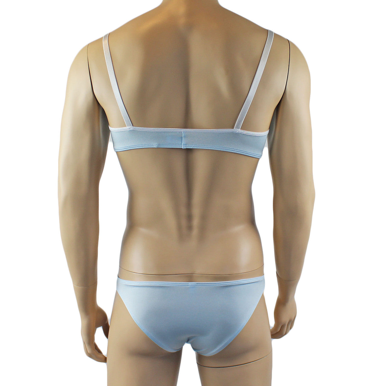 Mens Luxury Spandex & Lace Bra Top and Bikini Brief (light blue plus other colours)