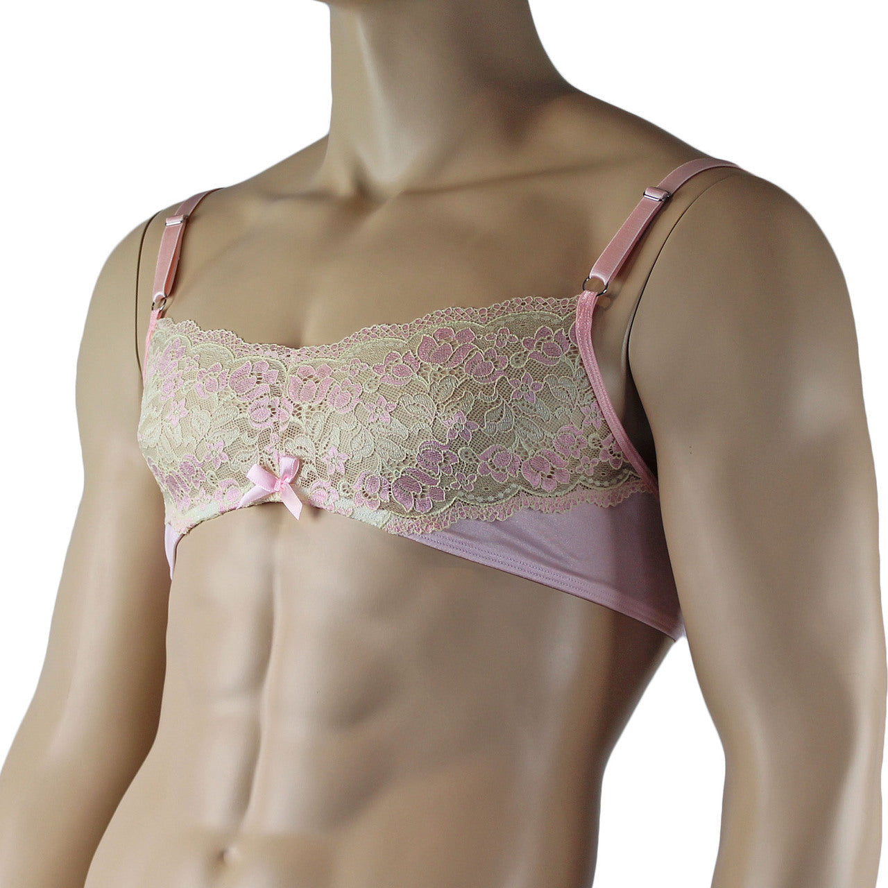 Mens Luxury Bra Top with Beautiful Lace Male Lingerie (pink plus other colours)