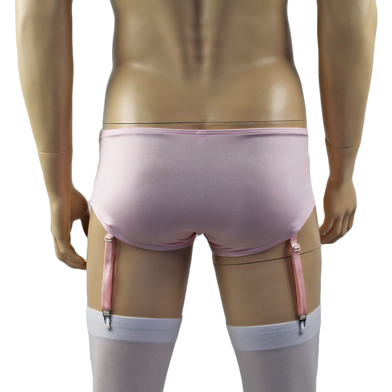 Mens Luxury Mini Bikini Brief with Detachable Garters and Stockings  (pink plus other colours)