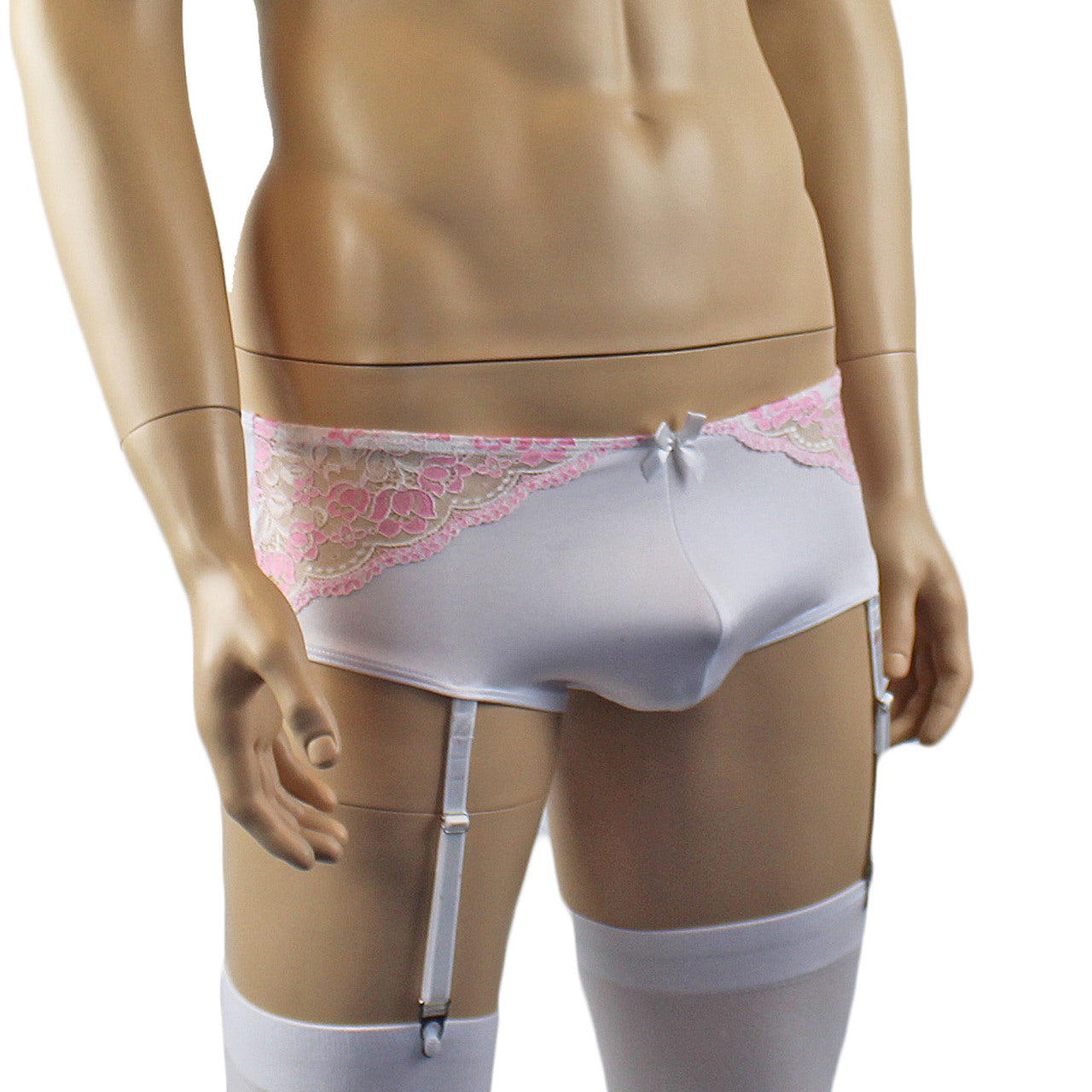 Mens Luxury Mini Bikini Brief with Detachable Garters and Stockings  (white plus other colours)