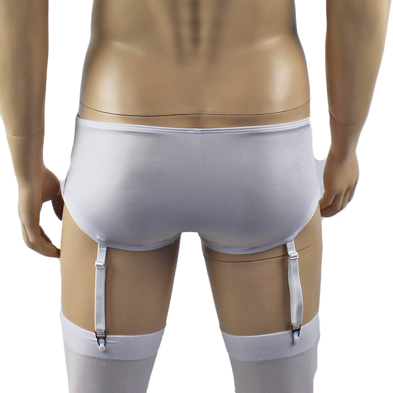 Mens Luxury Mini Bikini Brief with Detachable Garters and Stockings  (white plus other colours)