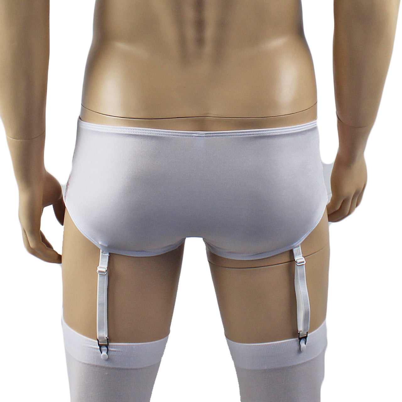 Mens Luxury Bra Top and Bikini Brief with Garters & Stockings (white plus other colours)