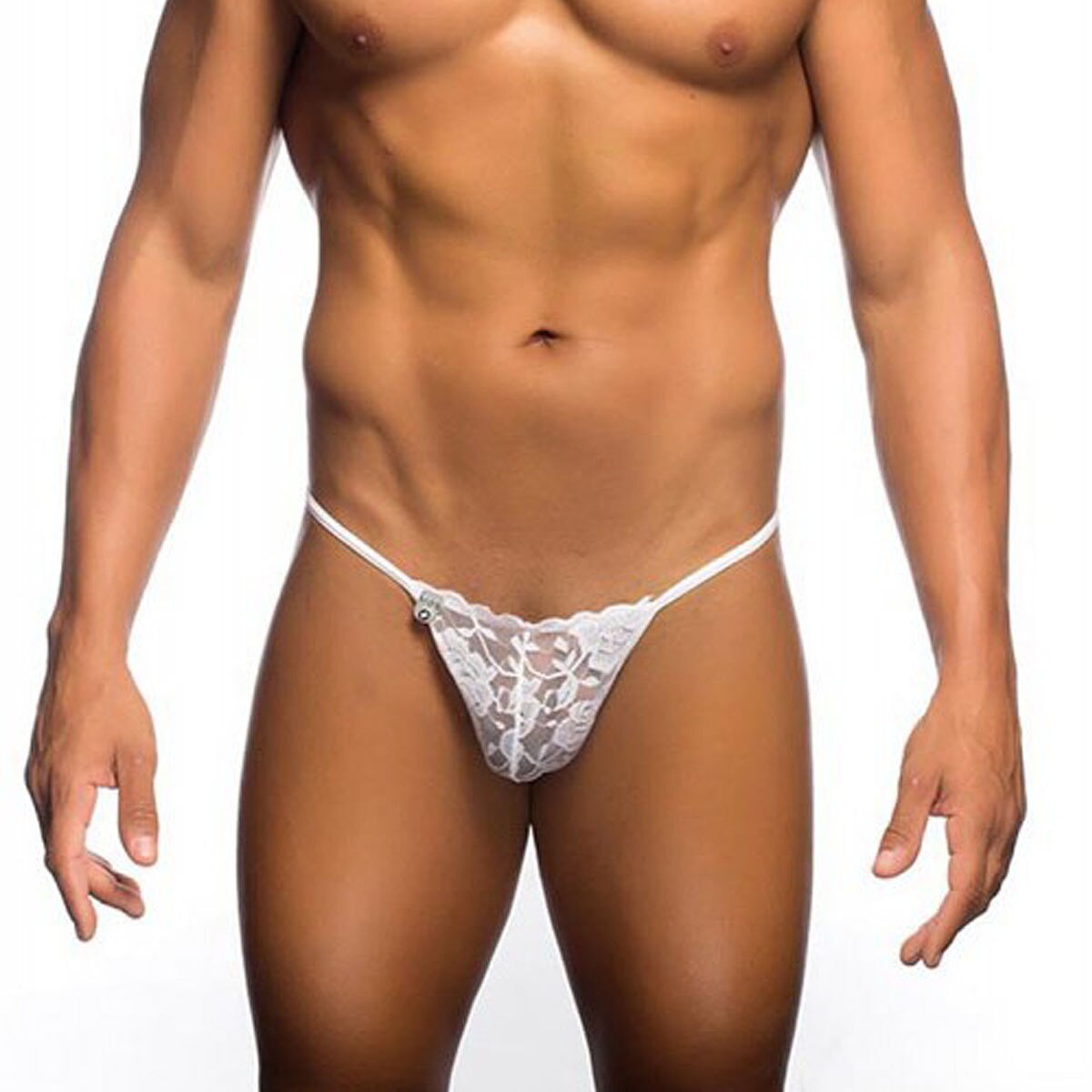 Mens Lace Pouch Thong White