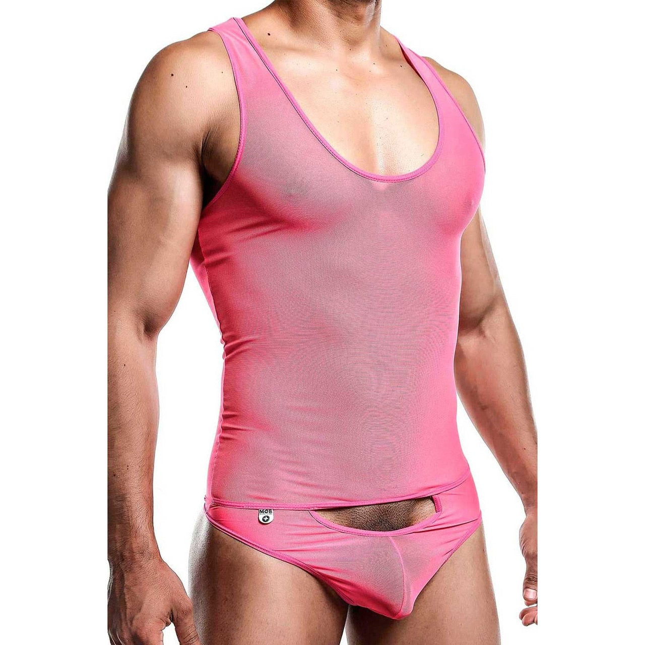 Mens All Over Sheer Bodysuit Hot Pink