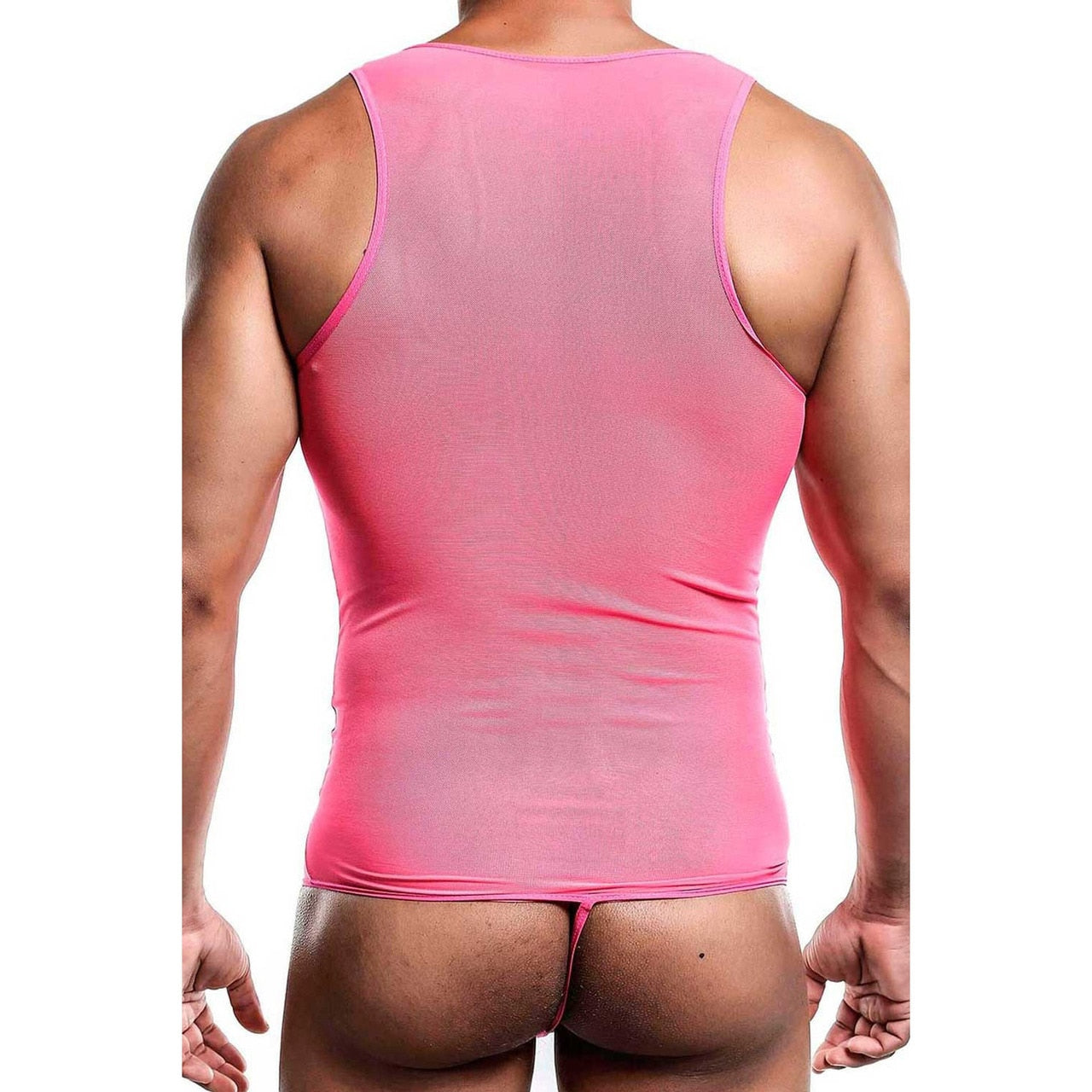 Mens All Over Sheer Bodysuit Hot Pink