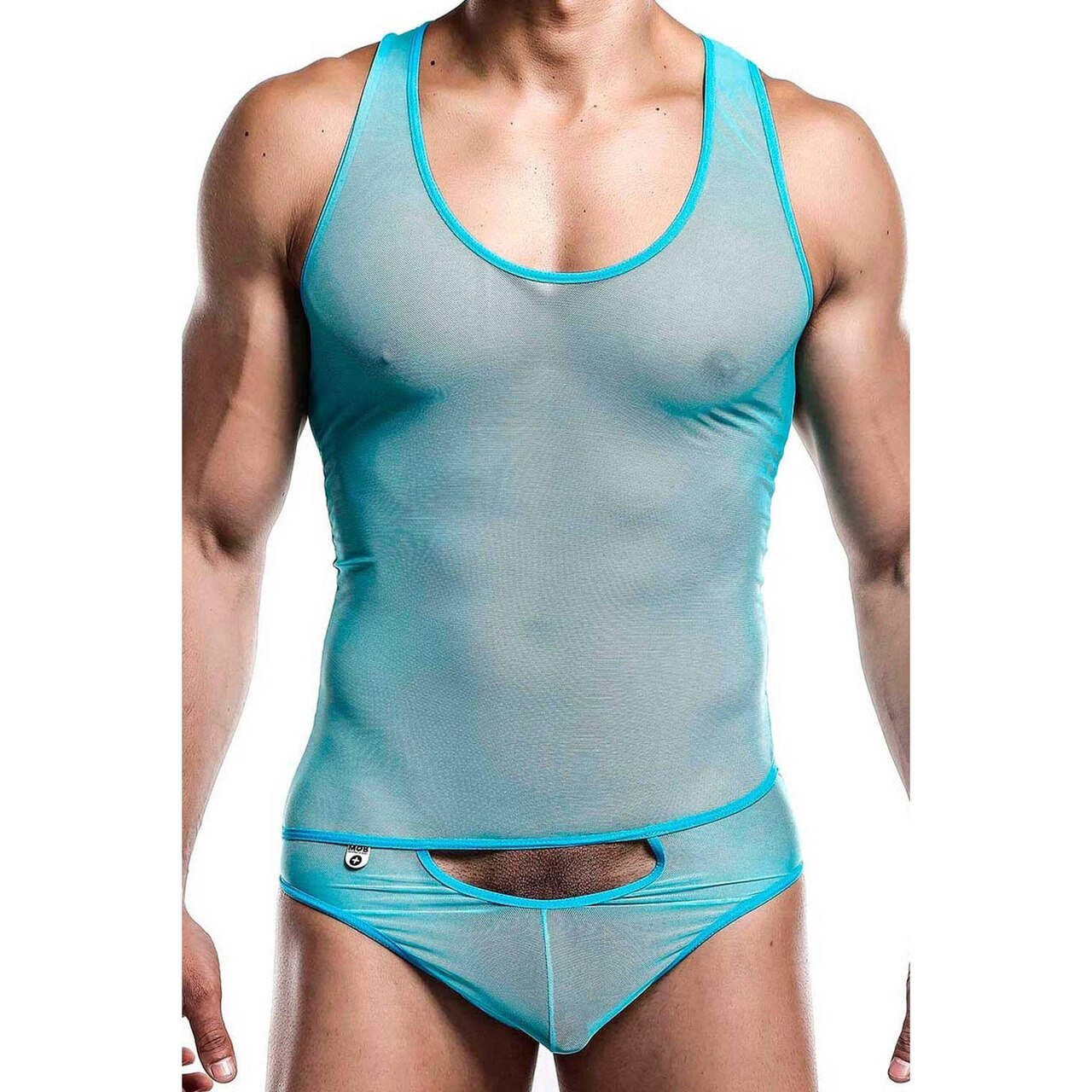 Mens All Over Sheer Bodysuit Turquoise