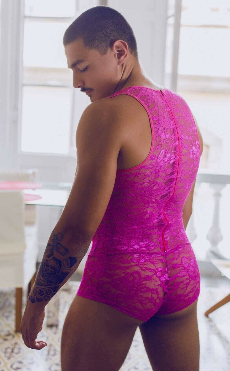 SALE - Male Basics Mens Lace Bodysuit Pink