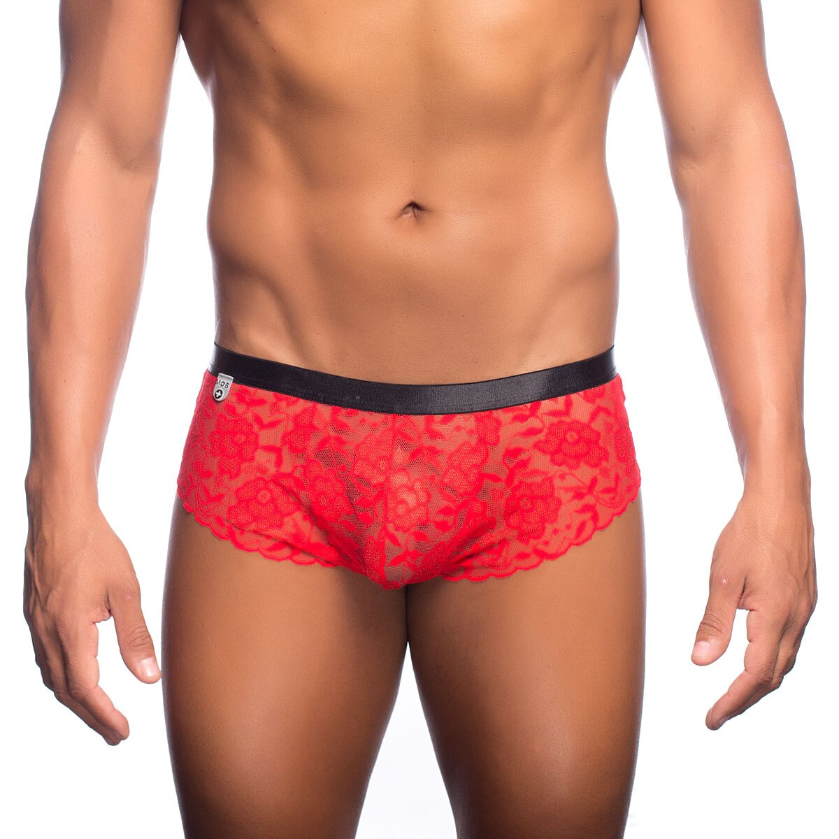 Mens Lace Cheeky Boxer Brief Red