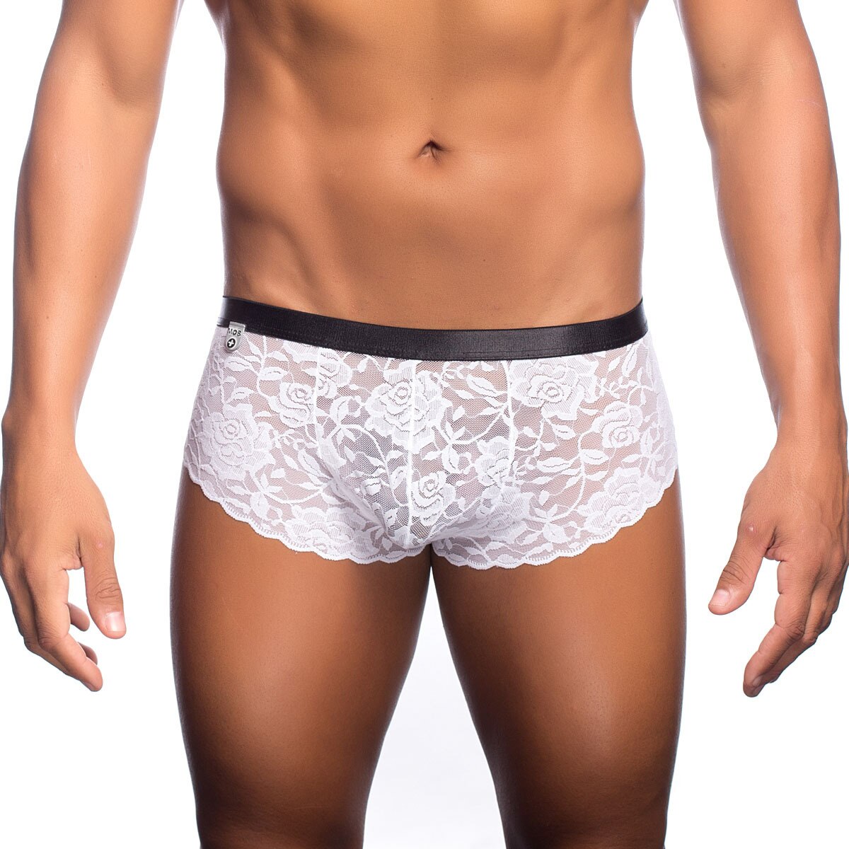Mens Lace Cheeky Boxer Brief White