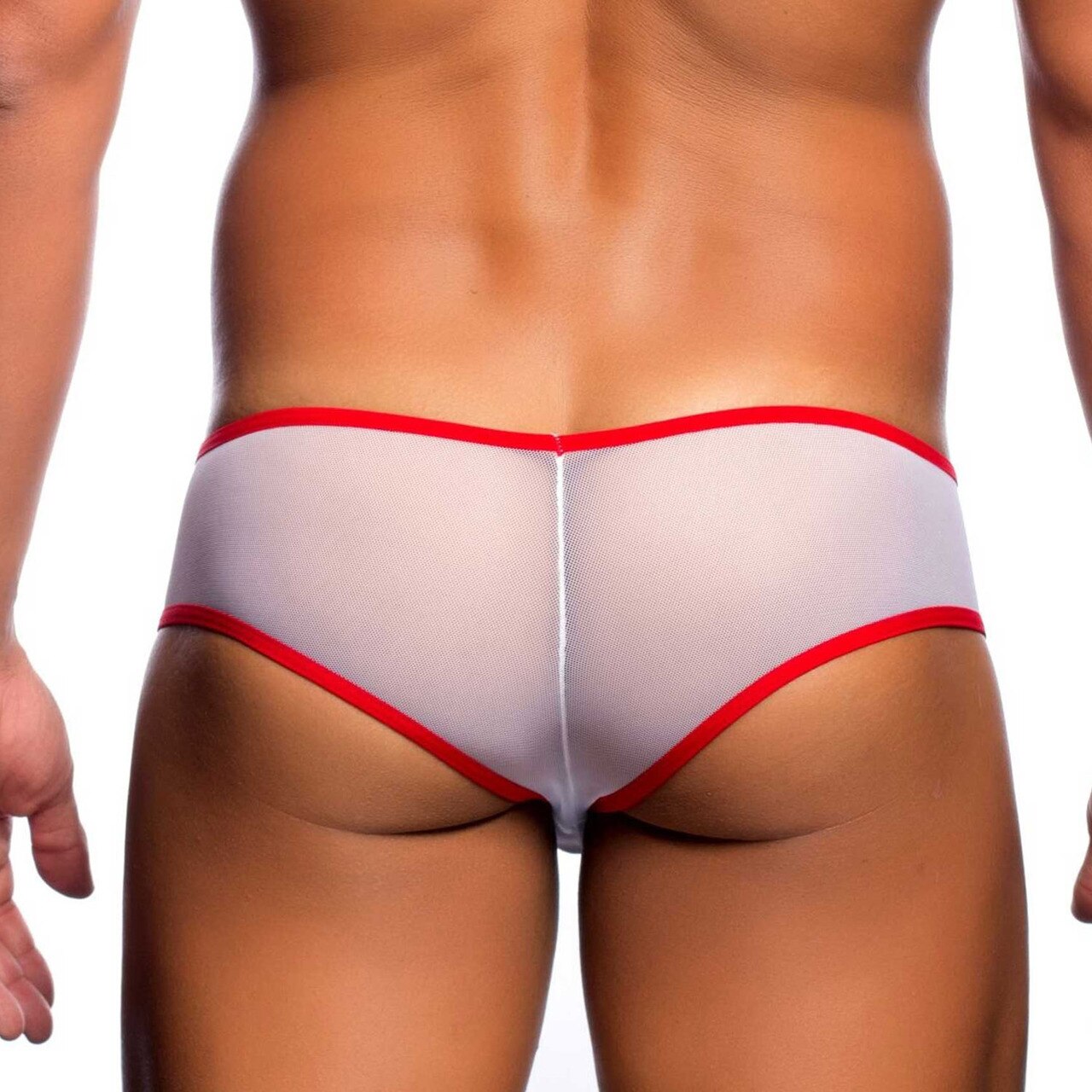 Mens Sheer Mesh Cheek Boxer Brief White