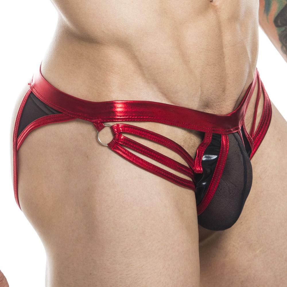 SALE - Mens Miami Jock Strap with Strappy Front Black and Red