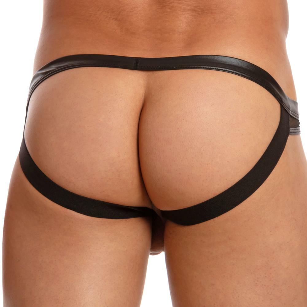 Mens Miami Jock Open Front with Metal Ring Black