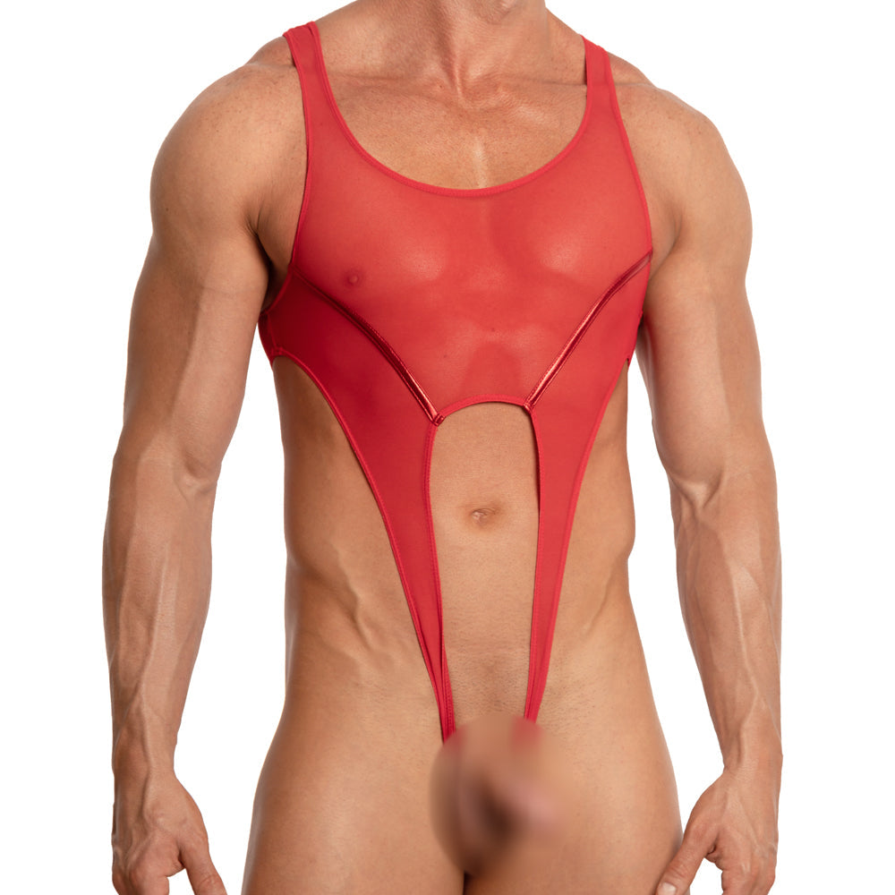 Miami Jock Crotch Lift Mesh Muscle Body Suit Red