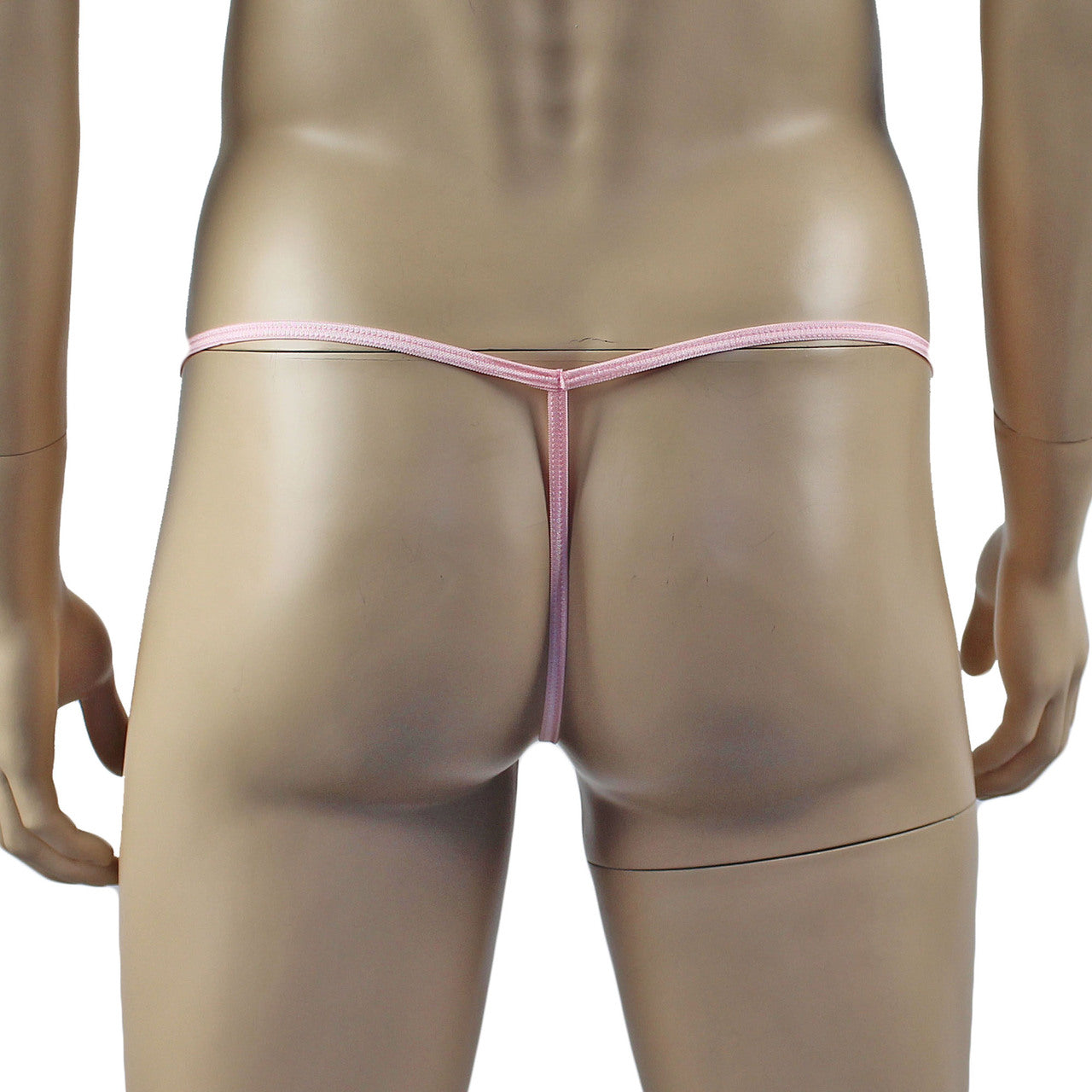 Mens Mick Keep It Simple Lycra Pouch G string Black with Thin Elastic Light Pink