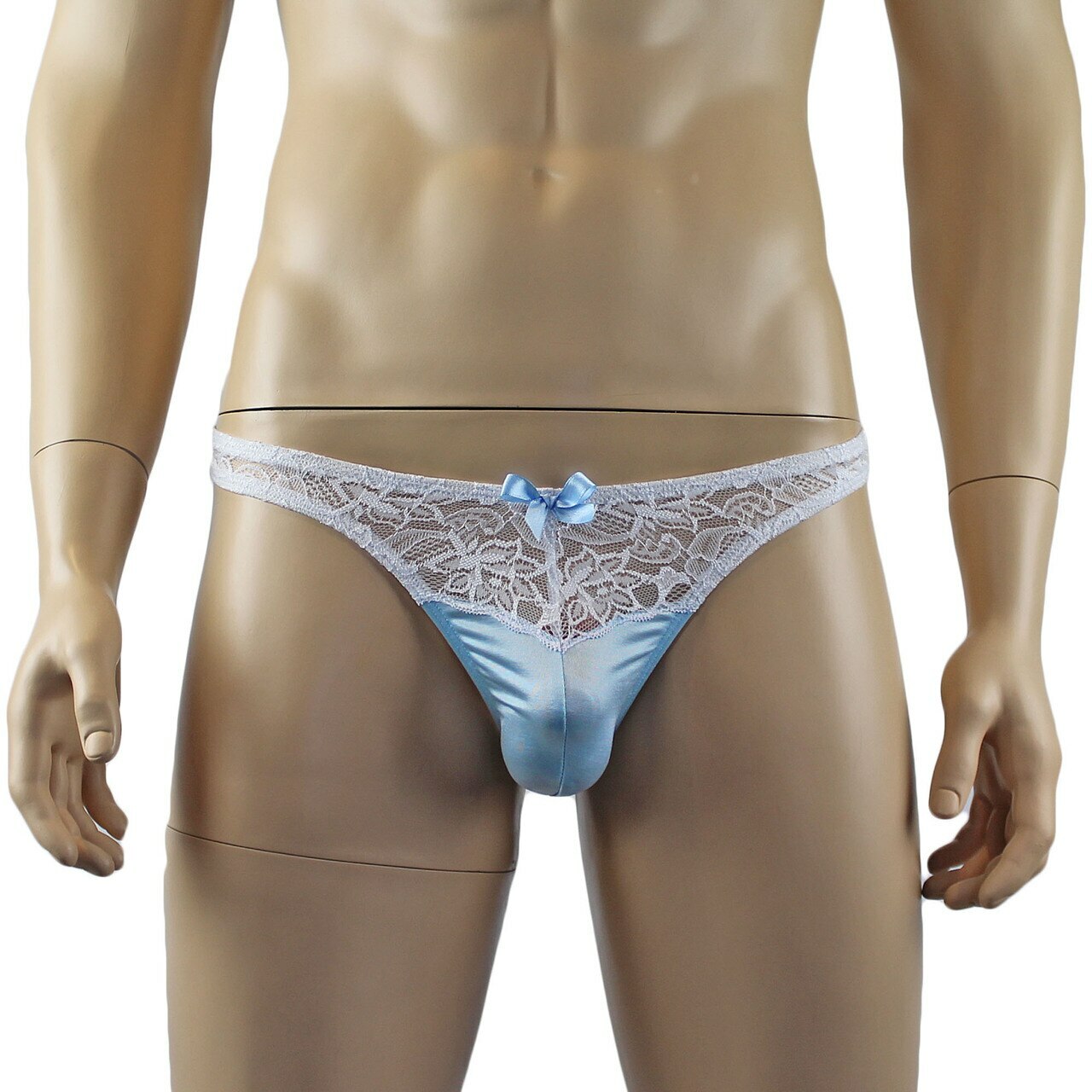 Mens Camisole Bustier Garter Top with Thong & Stockings (light blue plus other colours)