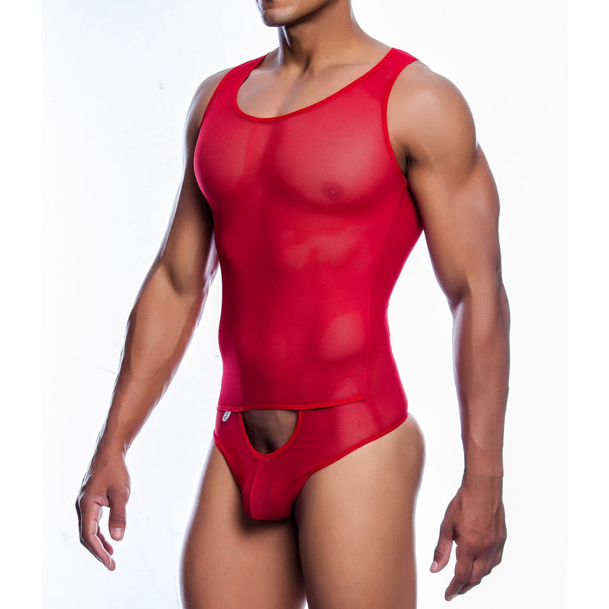 SALE - Mens All Over Sheer Bodysuit Red