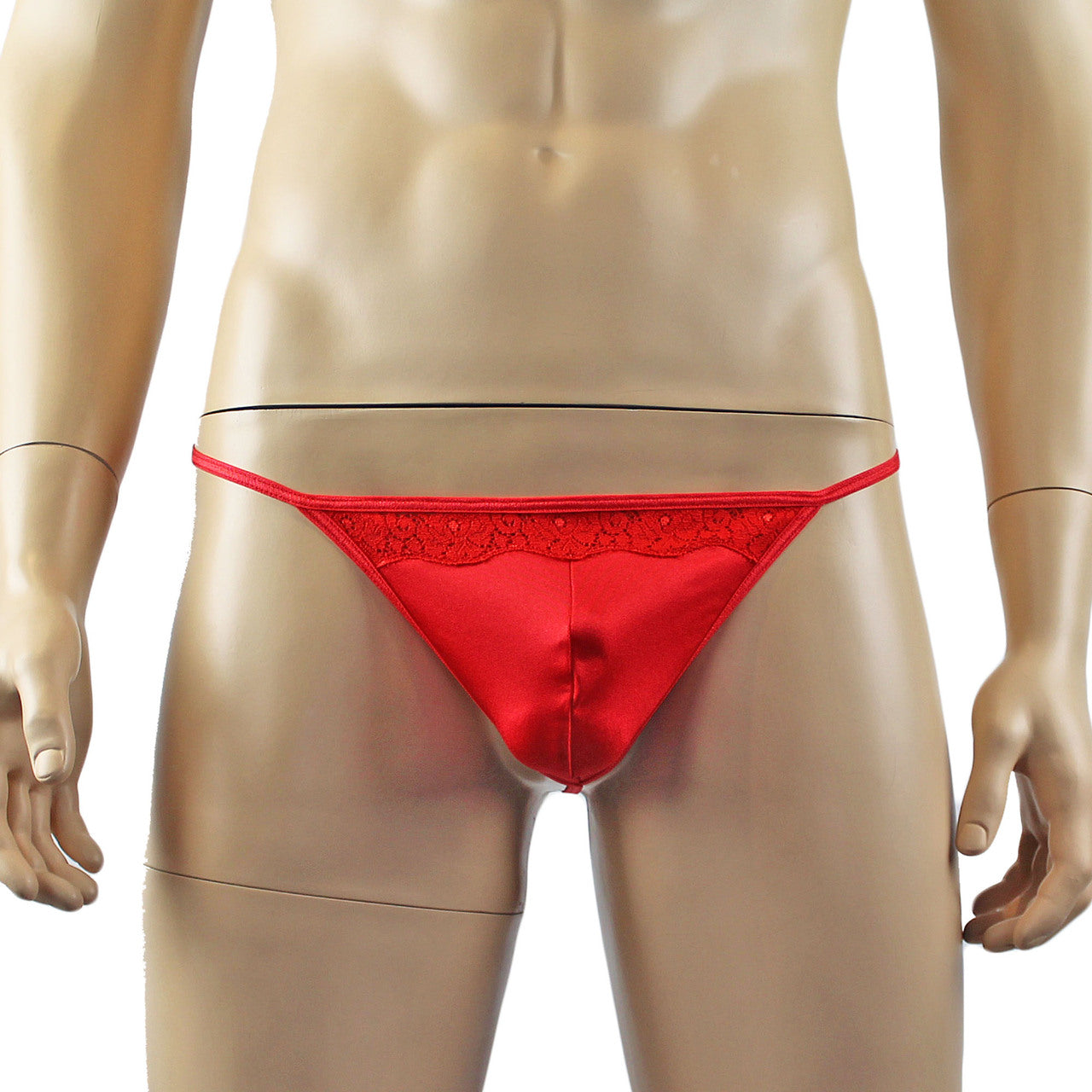 Mens Love Pouch G string with Bow Back Red