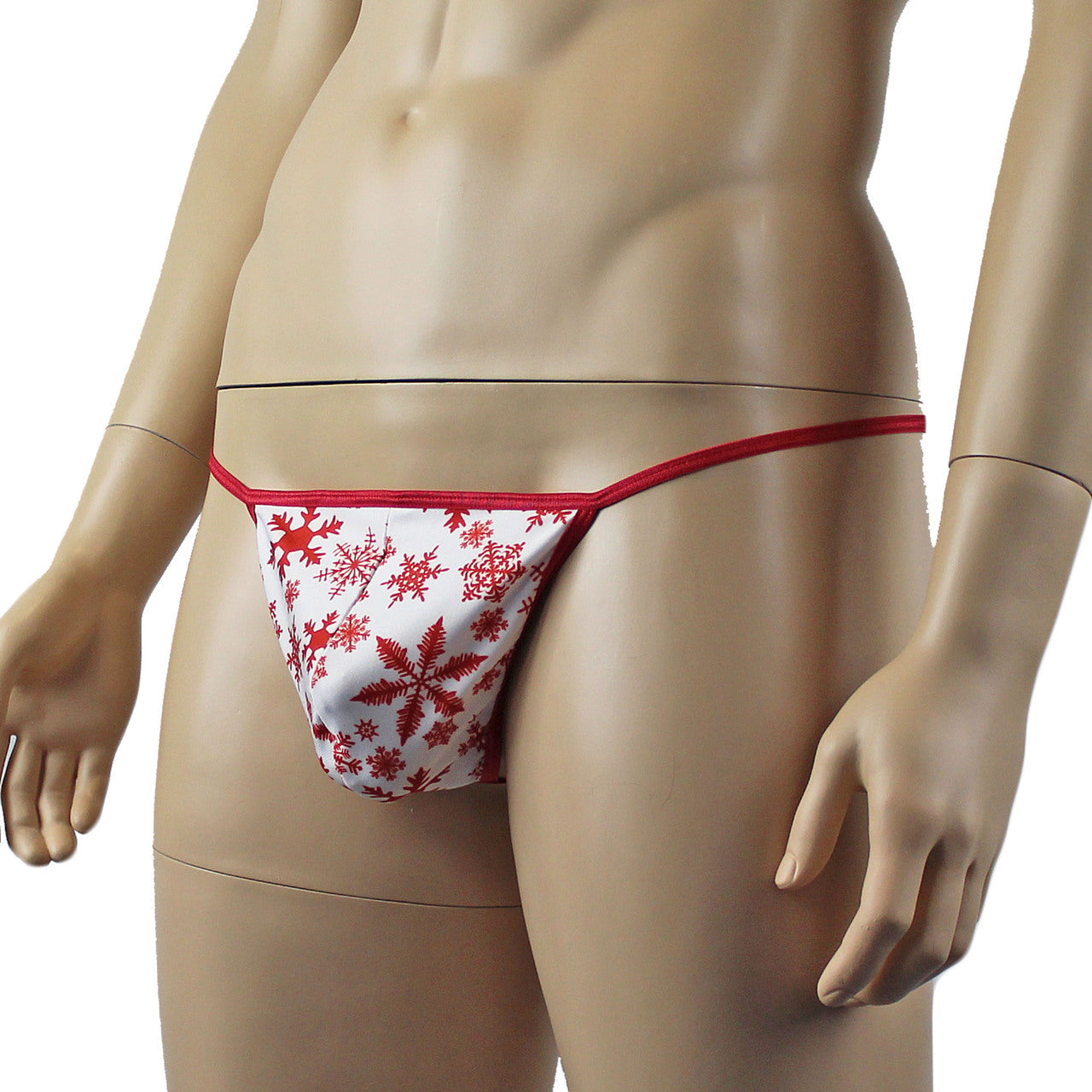 Mens Christmas Snow Flake G string Pouch Xmas Underwear White and Red