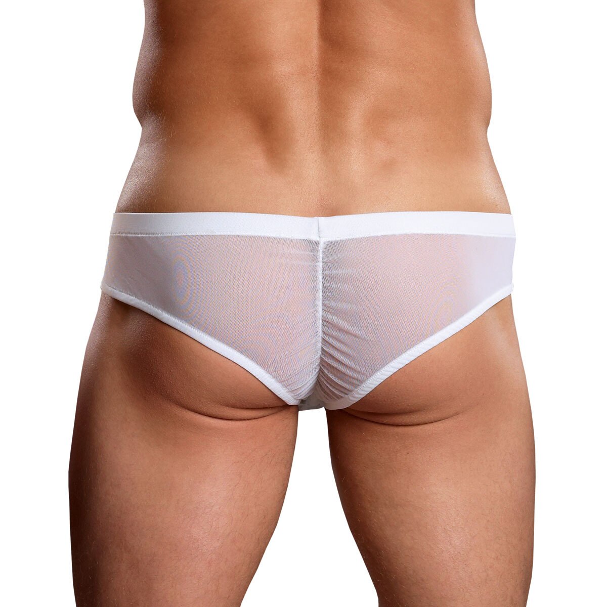 Mens Euro Tighty Whities Mesh Manty with Shirred Back White