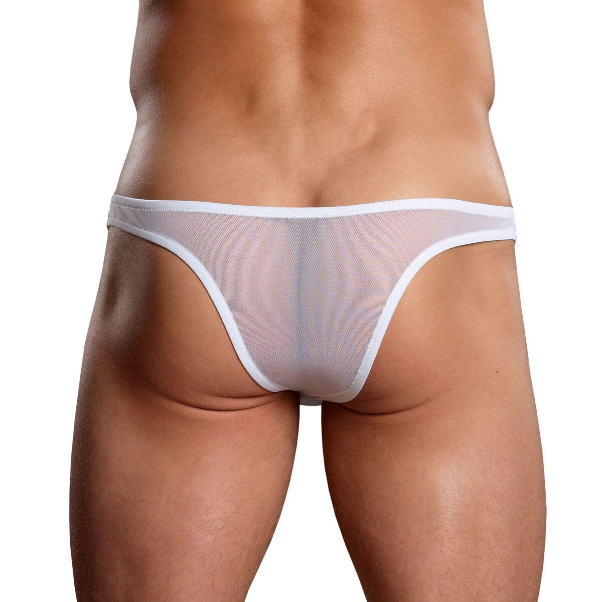Mens Euro Style Mesh Full Back Thong White