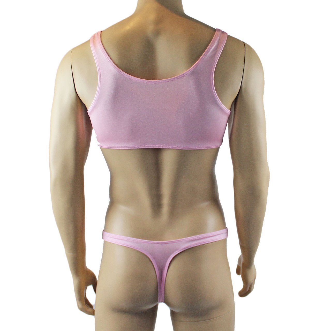 Male Lingerie Bra Top with V Lace front and G string Thong (light pink plus other colours)