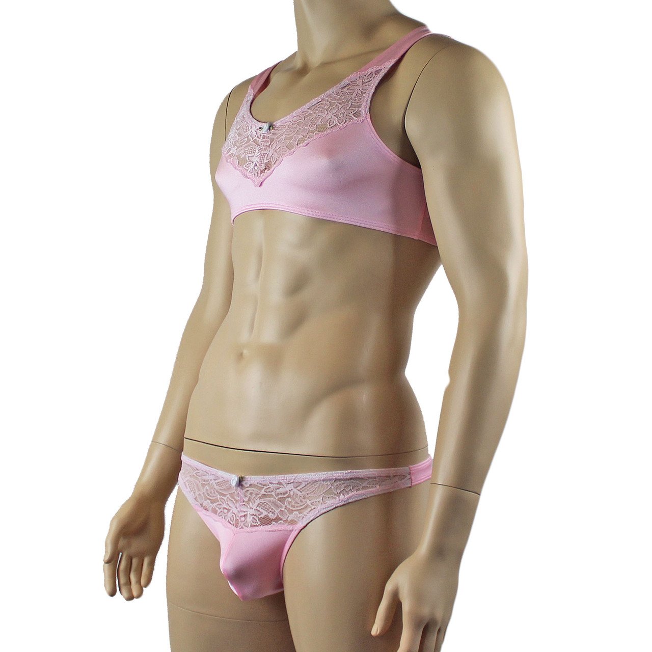 Male Lingerie Bra Top with V Lace front and G string Thong (light pink plus other colours)