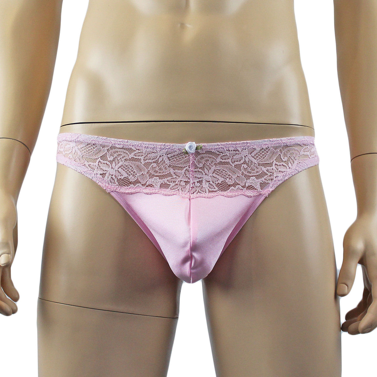 Mens Lingerie Stretch Lycra G string Thong with Lace (light pink plus other colours)