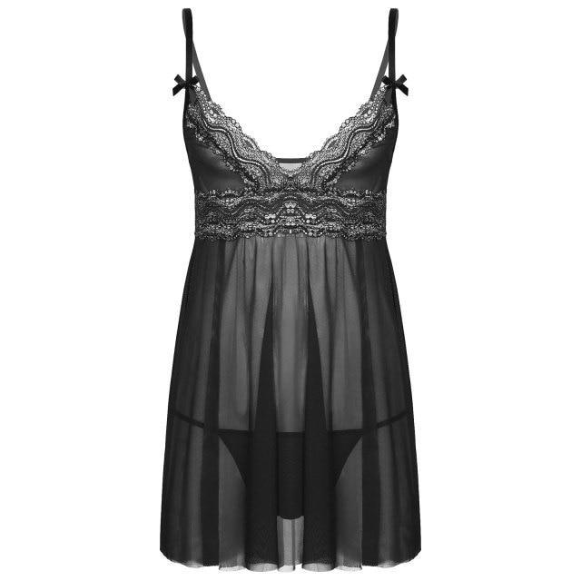 Mens Sissy Sheer Mesh and Lace Babydoll Sleepwear Black