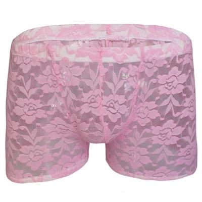 Mens Sissy Floral Rose Lace Boxer Brief Pink