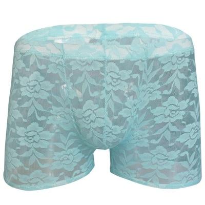 Mens Sissy Floral Rose Lace Boxer Brief Blue