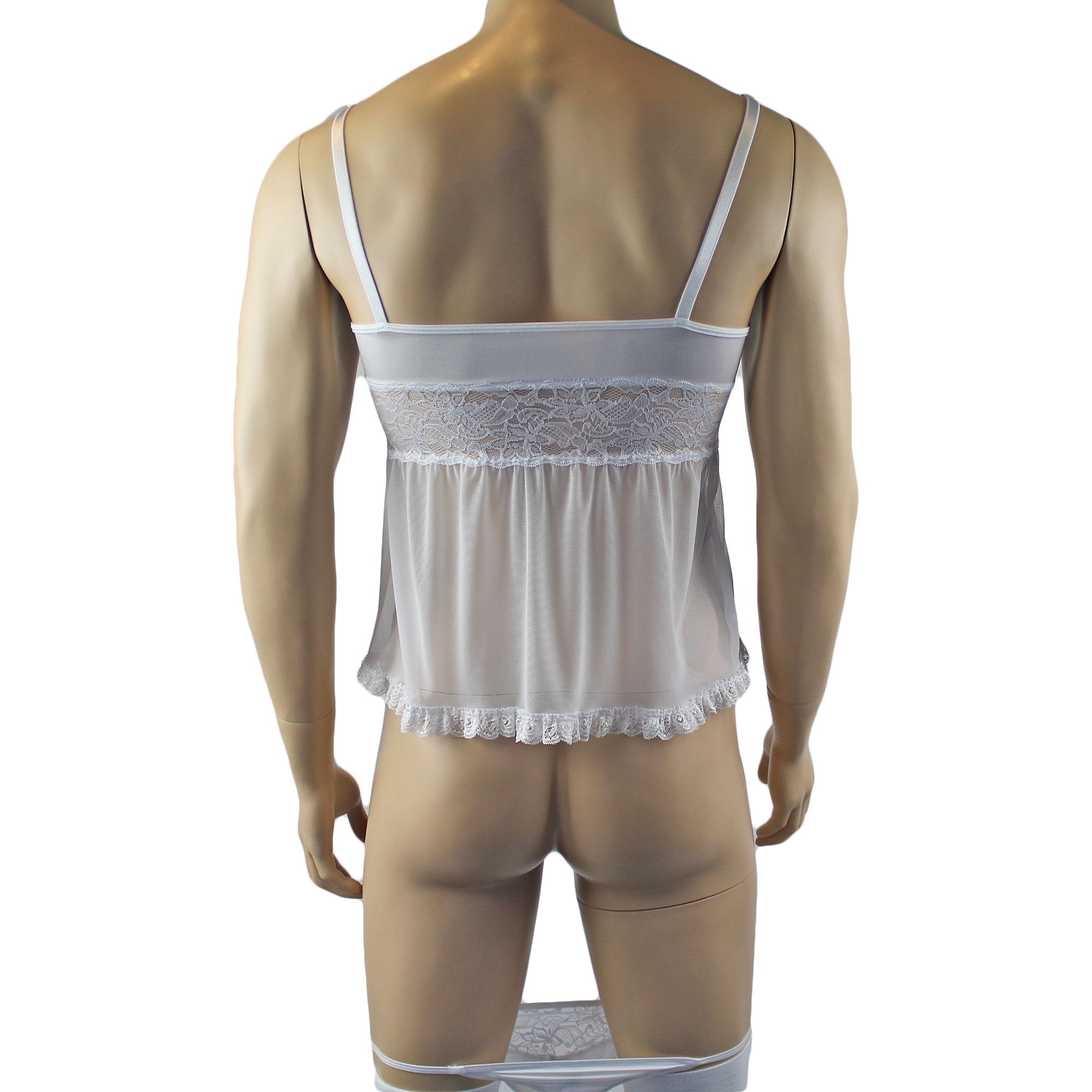 SALE - Male Romance Stretch Spandex Mini Babydoll Camisole for Lingerie Men White